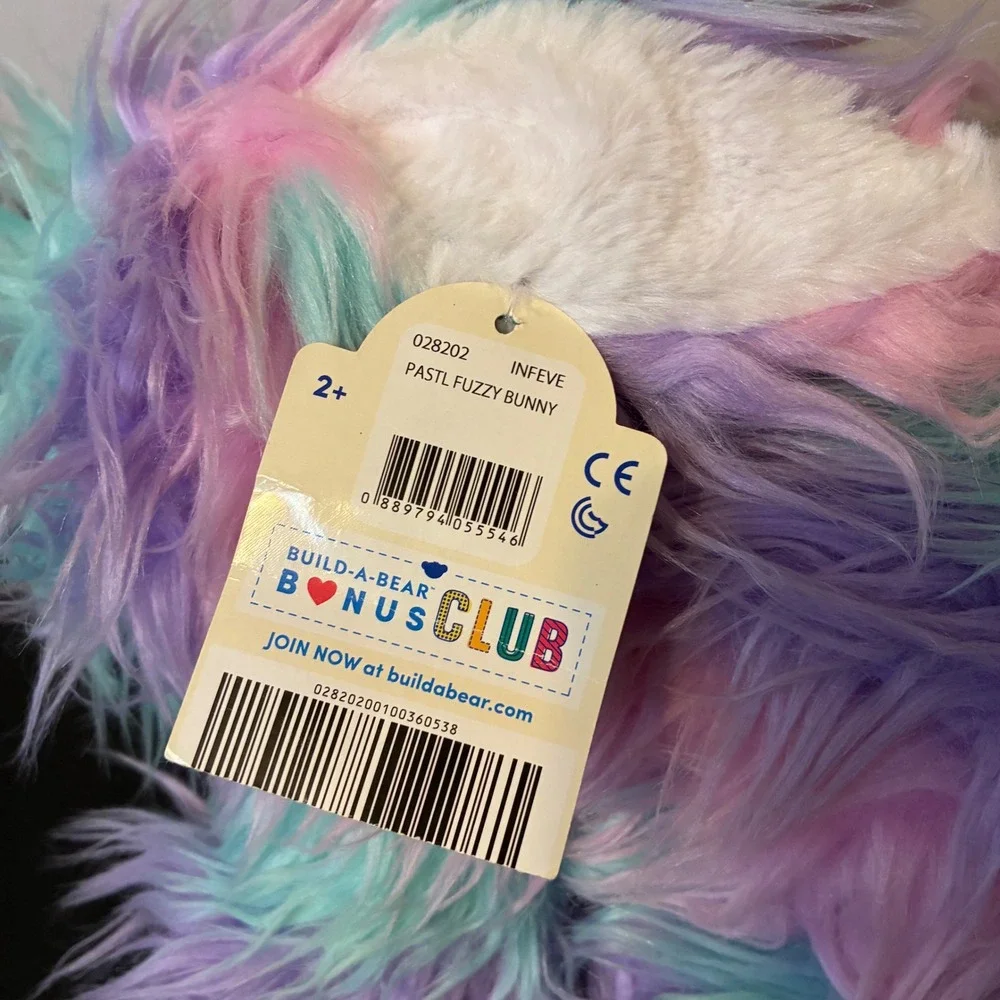 Build a Bear Pastel Fuzzy Bunny Multicolor Plush Toy Stuffed Animal 2019 Rainbow